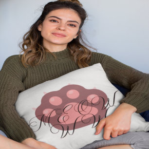 Cute Cat Paw "MEOW" Calligraphy – Adorable Kitty Cushion