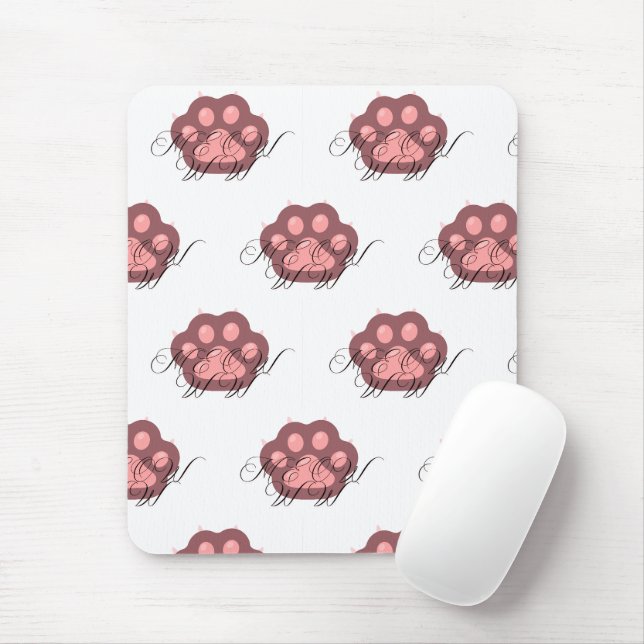  Cute Cat Paw "MEOW" Calligraphy – Adorable Kitty  Mouse Pad (With Mouse)