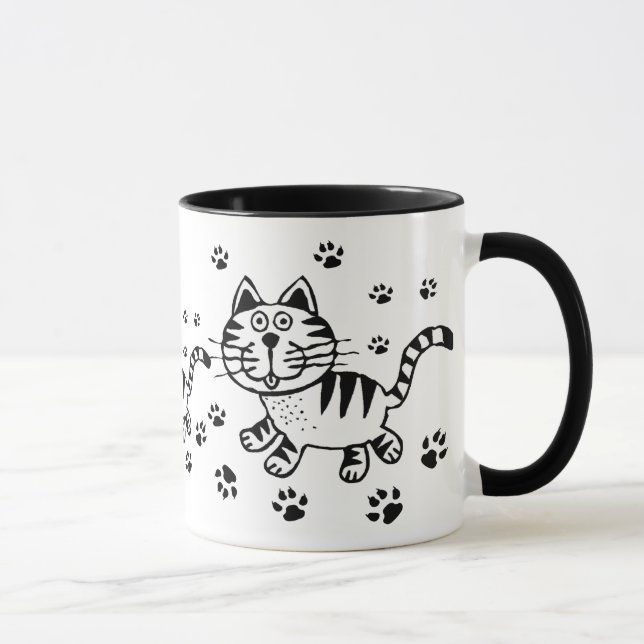 Cute Cat & Paw Prints  Mug (Right)
