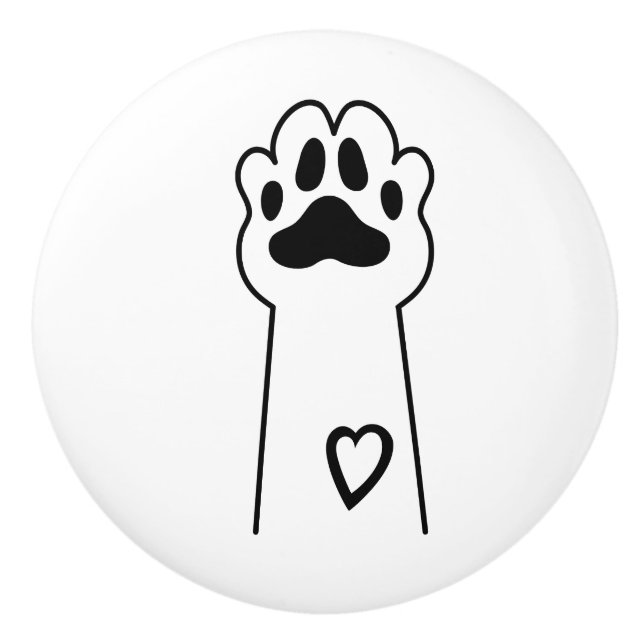 Cute Cat Paw With Heart Minimal Design Ceramic Knob (Front)