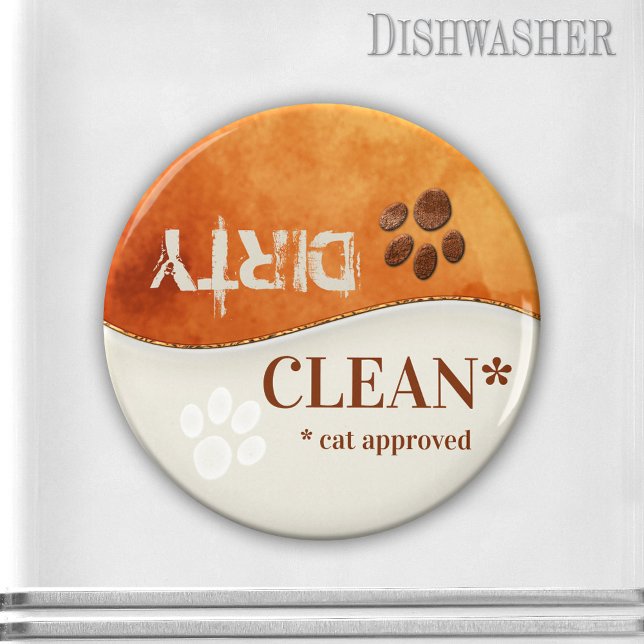 Cute Cat Paws Clean Dirty Dishwasher Magnet (Clean-dirty dishwasher magnet featuring cute cat paws on a rustic brown and ivory background)