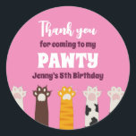 Cute Cat Paws Kids Pawty Animals Birthday Party Classic Round Sticker<br><div class="desc">Cute party favours for kids,  boys or girls who love animals. Perfect for kids birthday party,  party favours and thank you label. You can also customise the text for baby shower or other occasion and party.</div>
