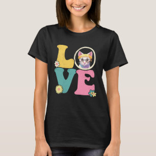 Cute Cat Peace Sign Love 60s 70s Costume Groovy Hi T-Shirt