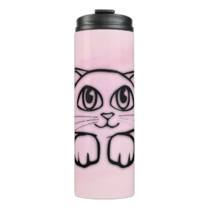 Cute Cat Peeking Pink Thermal Tumbler