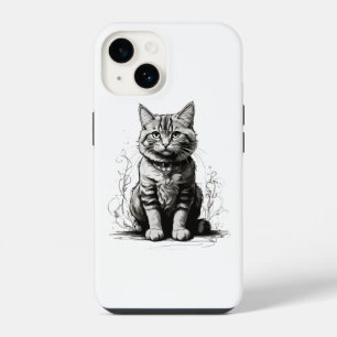 Cute Cat Pencil Sketch iPhone 14 Case