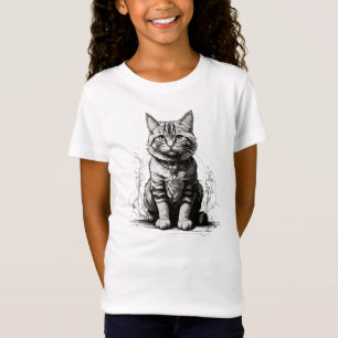 Cute Cat Pencil Sketch T-Shirt