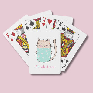 Cute Cat Personalised Custom Name Playing Cards