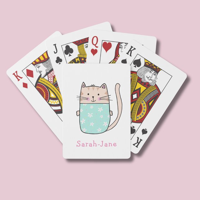 Cute Cat Personalised Custom Name Playing Cards (Personalized cat playing cards )