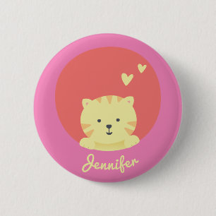 Cute Cat - Personalised Girls Button
