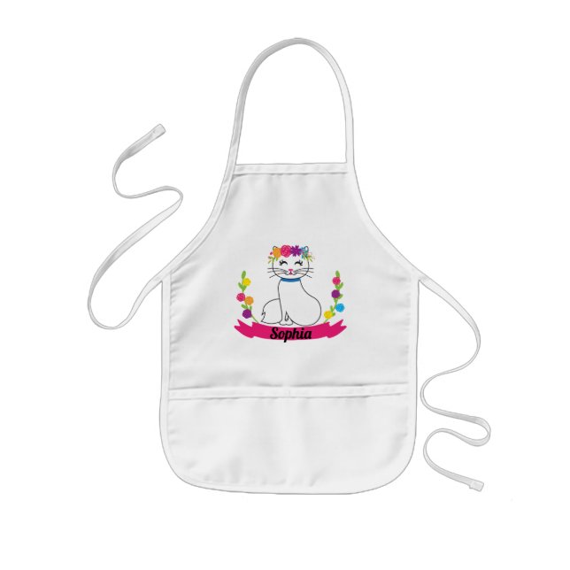 cute cat personalised name kids apron (Front)