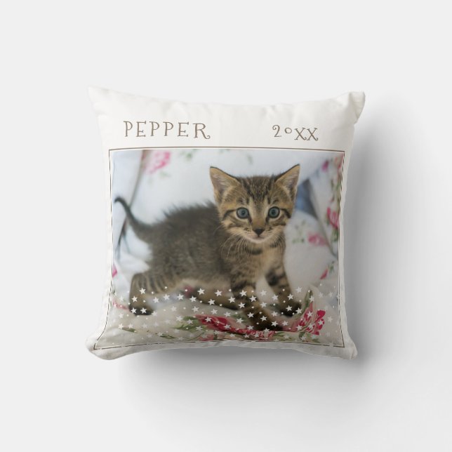 Cute Cat Pet 2 Photos Star Pattern Christmas Cushion (Front)