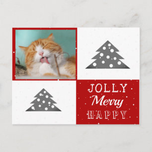 Cute Cat Pet Typography Christmas Tree Photo Holiday Postcard