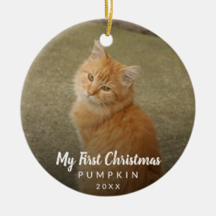 Cute Cat Photo My First Christmas Chalk Script Ceramic Tree Decoration