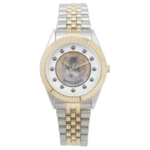Cute Cat Photo Name Paw Prints Custom Watch