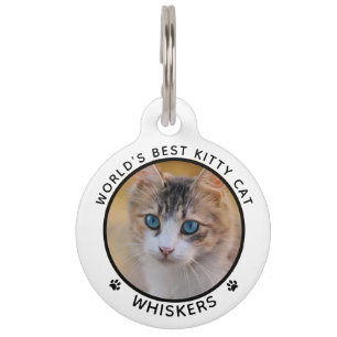 Cute Cat Photo Name Paw Prints Personalised Pet Tag