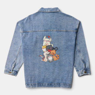 Cute Cat Pile of Love – Adorable Kittens Hugging Denim Jacket