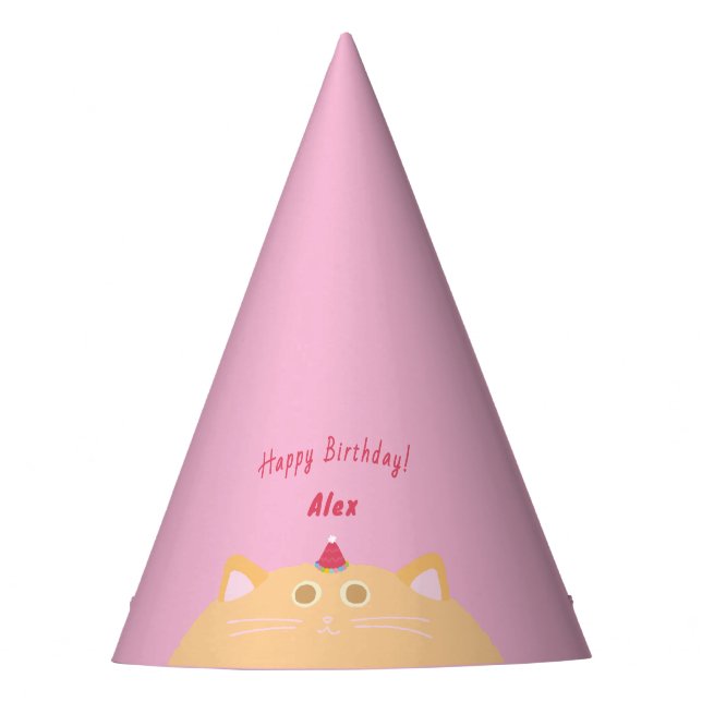 Cute Cat Pink Birthday Party Hat (Front)