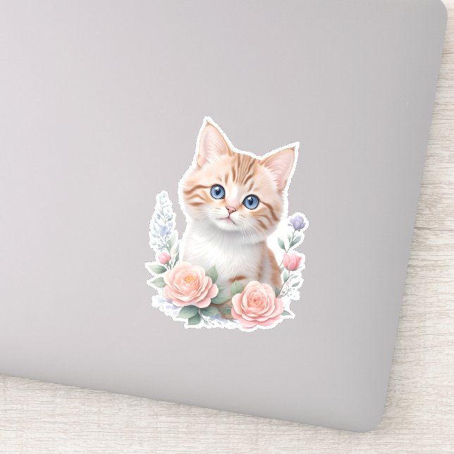 Cute Cat Pink Floral  (Detail)