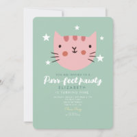 Cute Cat Pink Green Birthday Party