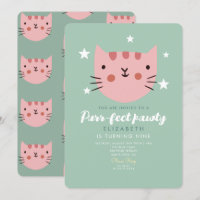 Cute Cat Pink Green Birthday Party