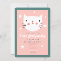 Cute Cat Pink Green Purple Stars Birthday 