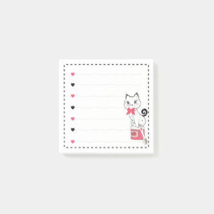Cute Cat Pink Hearts Girly Post-it Notes