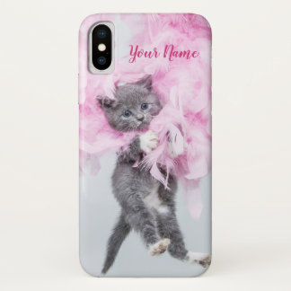 Cute Cat pink plume Case-Mate iPhone Case