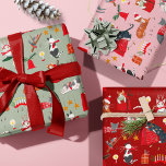 Cute Cat Pink Red Green Retro Pattern Christmas  Wrapping Paper Sheet<br><div class="desc">Cute retro Christmas illustration with cats around the Christmas tree,  looking presents,  laying pattern all-over print for a cat lover. Original artwork by Caroline Bonne Müller</div>
