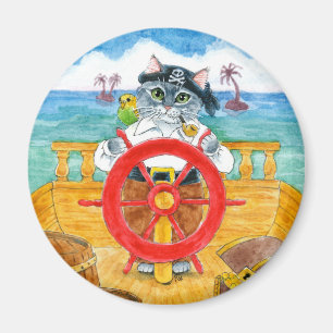 Cute Cat Pirate Budgie Ship Caribbean Sea magnet
