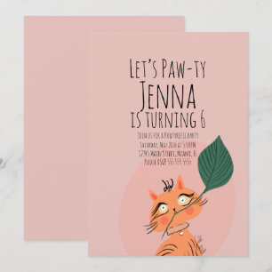 Cute Cat PlanT Birthday  Party Black Pink  Invitation