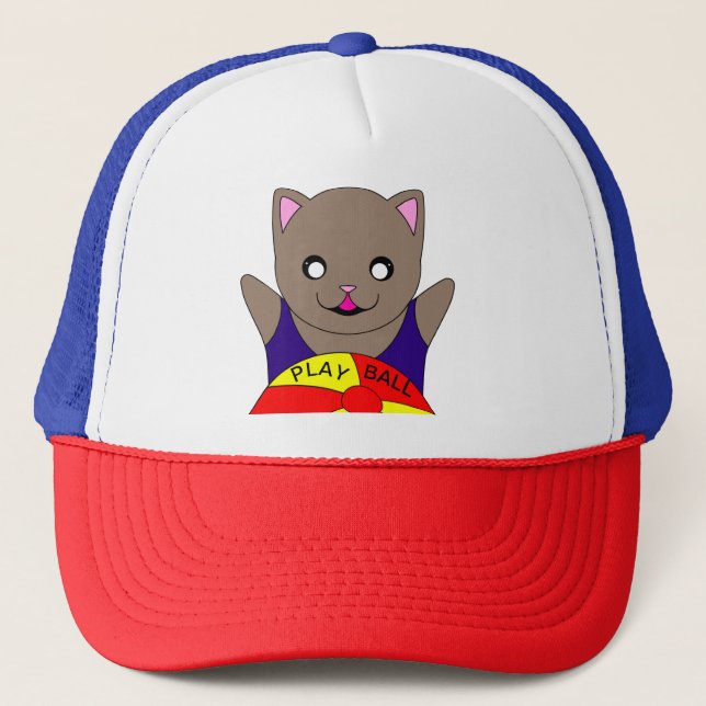 Cute Cat Play Ball Basketball Team Trucker Hat (Front)