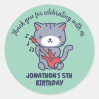 Cute Cat Play Guitar Kids Birthday Party