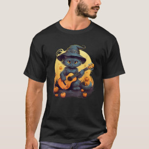 Cute Cat Playing Acoustic Guitar Jamming Musician T-Shirt