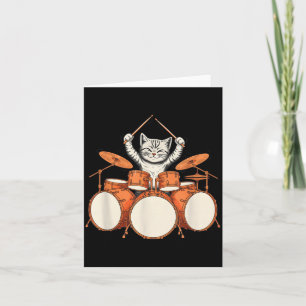 Cute Cat Playing Drums Funny Drummer Kit Cartoon Card
