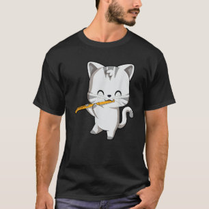 Cute cat playing flute Men Women Kids T-Shirt