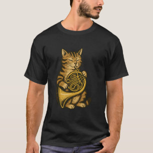 Cute Cat Playing French Horn Musician Music T-Shirt