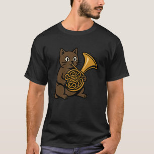 Cute Cat Playing French Horn Musician Music T-Shirt