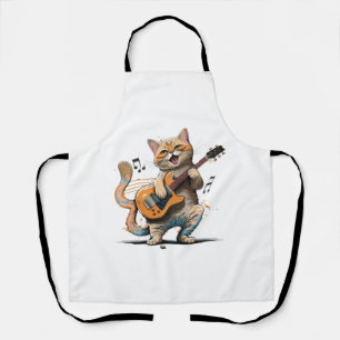 Cute Cat playing Guitar shirt, Cool kitty Guitar Apron