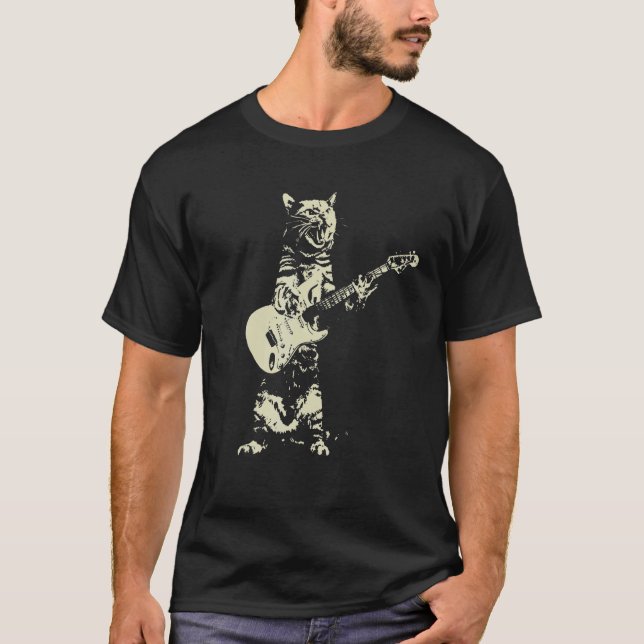 Cute Cat Playing Guitar T-Shirt (Front)