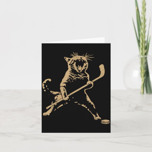 Cute Cat Playing Ice Hockey Lover Player Funny  Card (Front)