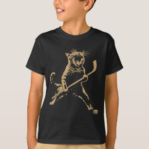 Cute Cat Playing Ice Hockey Lover Player Funny T-Shirt