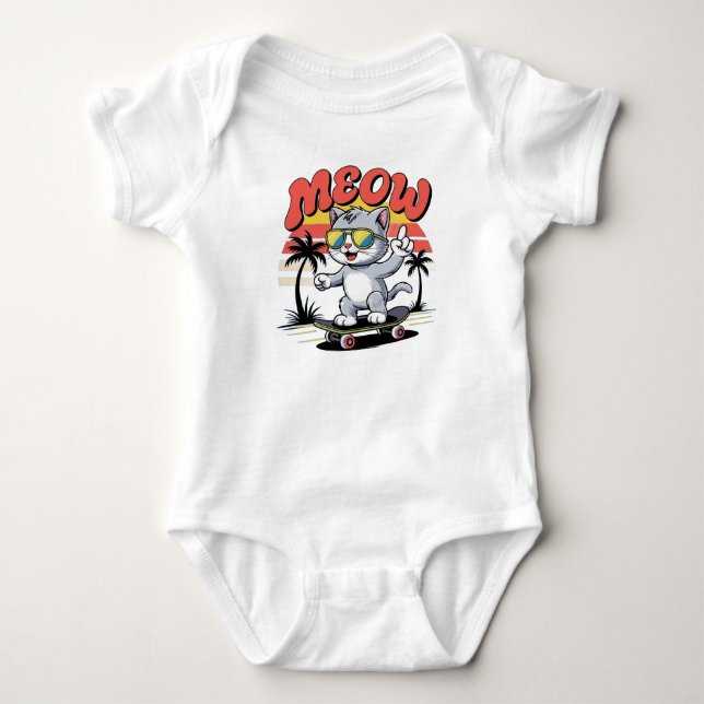 Cute cat playing in nice field baby bodysuit (Front)