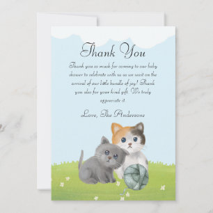 Cute Cat Playing In The Garden Baby Shower Thank You Card