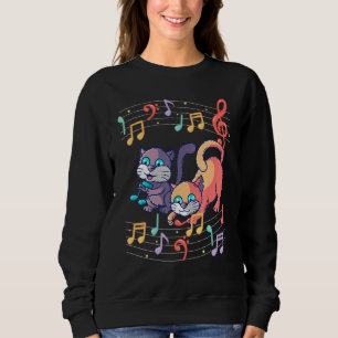 Cute Cat Playing Music Note Clef Musician Art Pian Sweatshirt