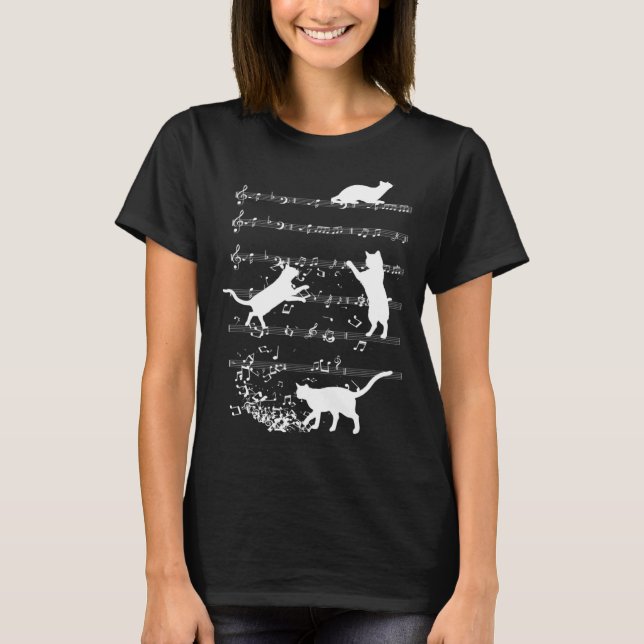 Cute Cat Playing Music Notes Jazz Day  Jazz Musi T-Shirt (Front)