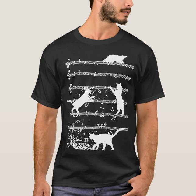 Cute Cat Playing Music Notes Jazz Day Jazz Musi T-Shirt (Front)
