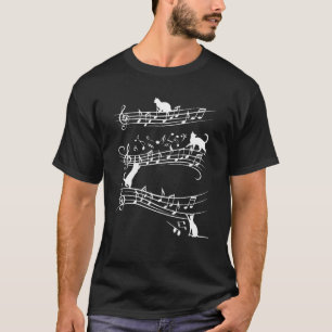 Cute Cat Playing On Musical Notes Music Piano Mus T-Shirt