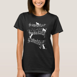 Cute Cat Playing On Musical Notes Music Piano Mus T-Shirt