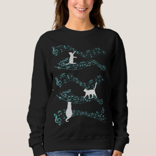 Cute Cat Playing On Musical Notes Sheets Music Sweatshirt