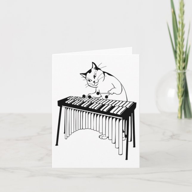 Cute Cat Playing Percussion Musical Xylophone  Card (Front)